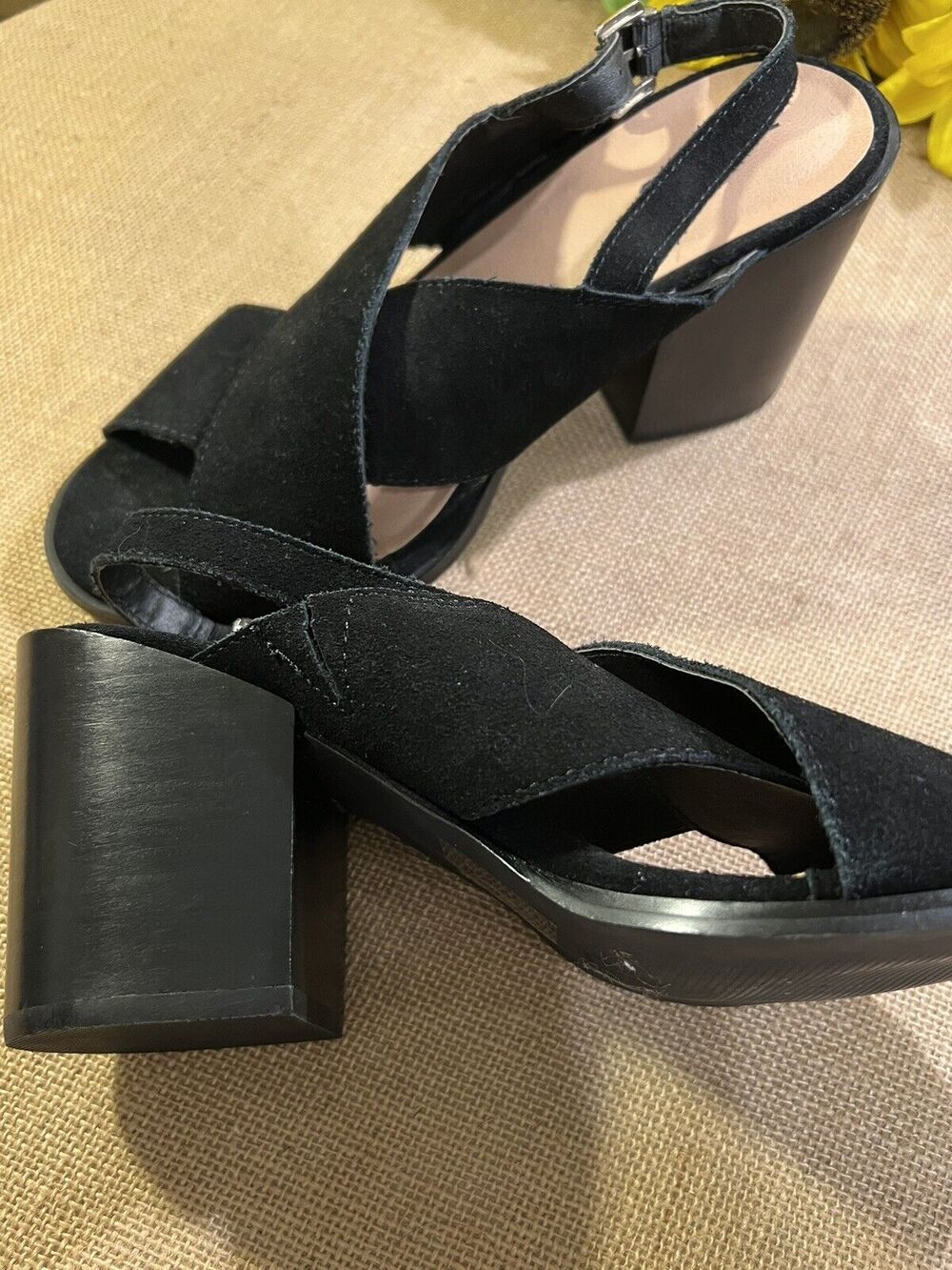 Torrid Black Slingback Suede Chunky Block Heels Women's 10 Wide